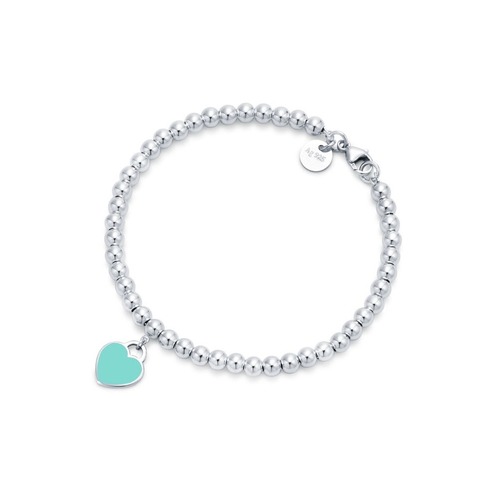 Tiffany Blue Heart Tag Bead Bracelet